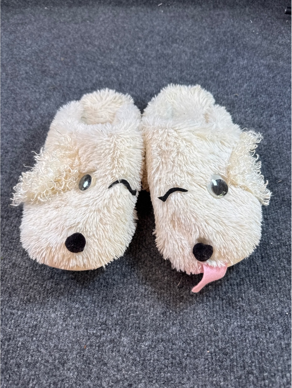 Plush Dog Slippers Kids XL 11-12 Cream Fuzzy Puppy Novelty House Shoes